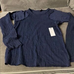Poleci Blue Ribbed Long Sleeve Top